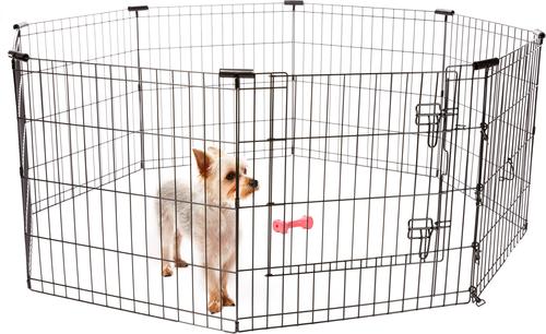 Show full view: Frisco Heavy Duty Fold & Carry Double Door Collapsible Wire Dog Crate, 24 inch & Frisco Wire Dog Exercise Pen with Step-Through Door, Black, 24-in slide 5 of 6