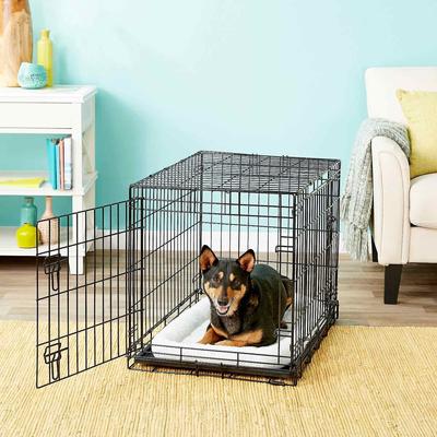 Show full view: Frisco Heavy Duty Fold & Carry Double Door Collapsible Wire Dog Crate, 30 inch & Frisco Micro Terry Dog Crate Mat, Taupe, 30-in slide 3 of 6