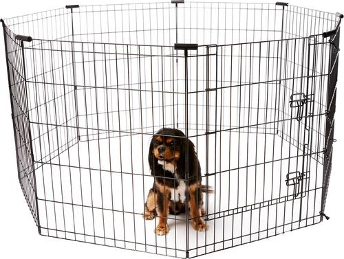 Show full view: Frisco Heavy Duty Fold & Carry Double Door Collapsible Wire Dog Crate, 30 inch & Frisco Wire Dog Exercise Pen with Step-Through Door, Black, 30-in slide 5 of 6