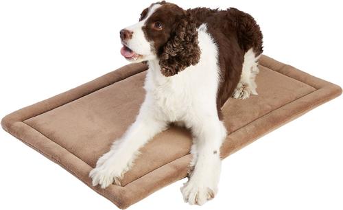 Show full view: Frisco Heavy Duty Fold & Carry Double Door Collapsible Wire Dog Crate, 36 inch & Frisco Micro Terry Dog Crate Mat, Taupe, 36-in slide 5 of 6