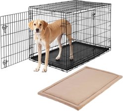 Frisco Heavy Duty Fold & Carry Double Door Collapsible Wire Dog Crate, 48 inch & Frisco Micro Terry Dog Crate Mat, Taupe, 48-in