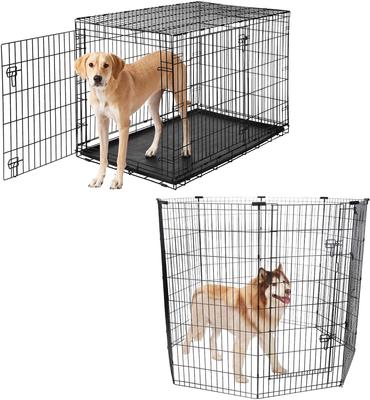 Show full view: Frisco Heavy Duty Fold & Carry Double Door Collapsible Wire Dog Crate, 48 inch + Wire Dog Exercise Pen with Step-Through Door, Black, 48-in slide 1 of 6