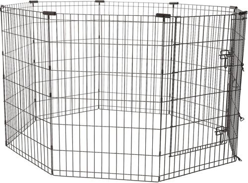 Show full view: Frisco Heavy Duty Fold & Carry Double Door Collapsible Wire Dog Crate, 48 inch + Wire Dog Exercise Pen with Step-Through Door, Black, 48-in slide 4 of 6