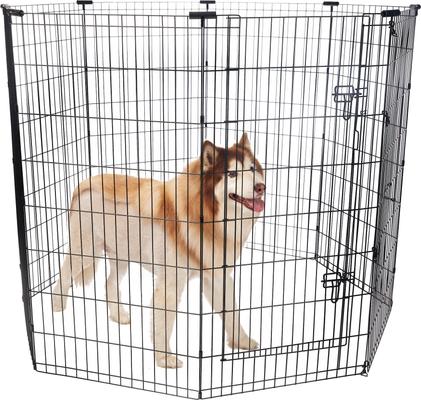 Show full view: Frisco Heavy Duty Fold & Carry Double Door Collapsible Wire Dog Crate, 48 inch + Wire Dog Exercise Pen with Step-Through Door, Black, 48-in slide 5 of 6