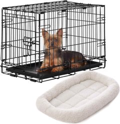 Frisco Heavy Duty Fold & Carry Single Door Collapsible Wire Dog Crate, 22 inch & Frisco Quilted Dog Crate Mat, Ivory, 22-in