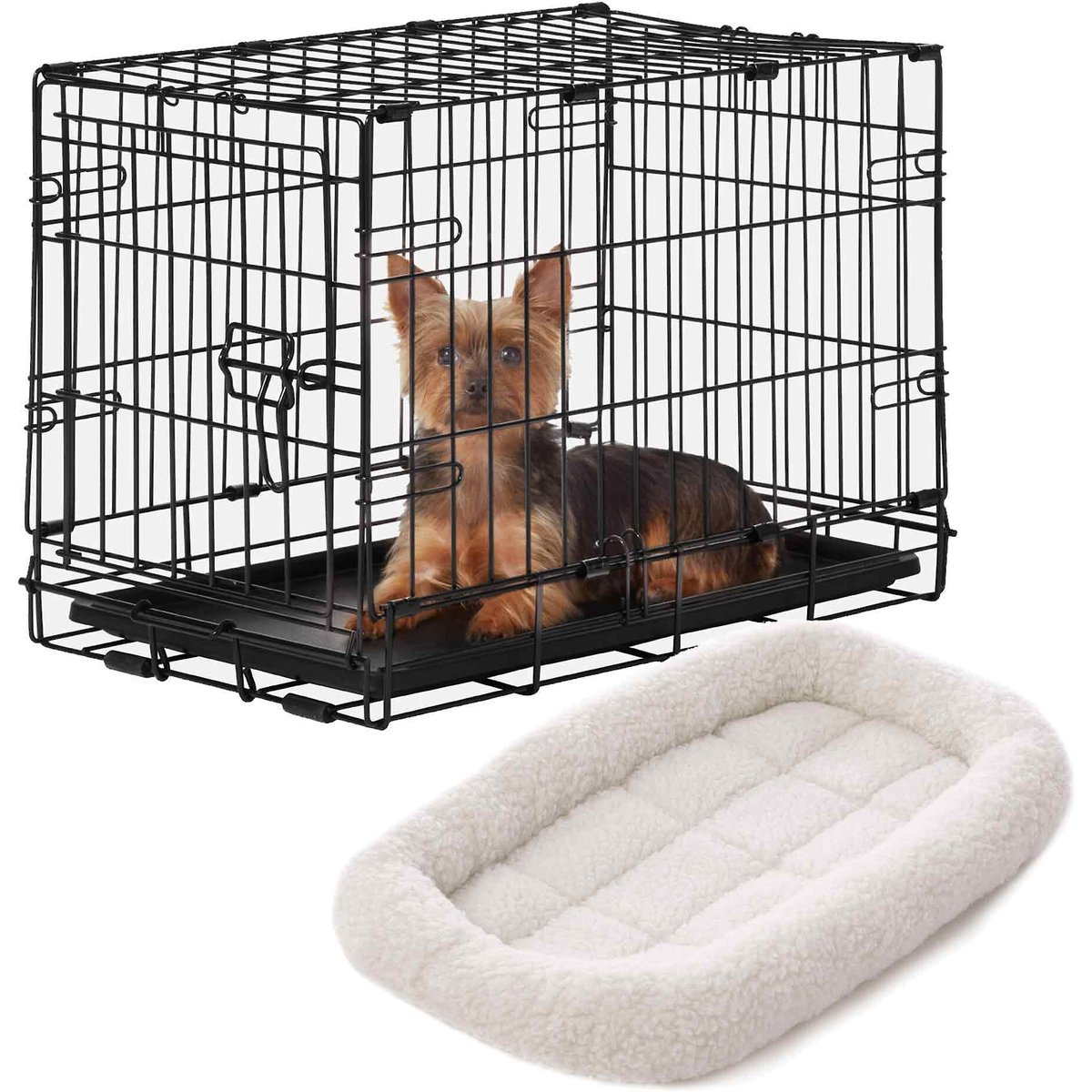Frisco Heavy Duty Fold & Carry Single Door Collapsible Wire Dog Crate, 22 inch & Frisco Quilted Dog Crate Mat, Ivory, 22-in