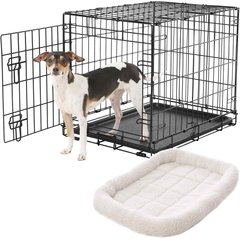 Frisco Heavy Duty Fold & Carry Single Door Collapsible Wire Dog Crate, 24 inch & Frisco Quilted Dog Crate Mat, Ivory, 24-in