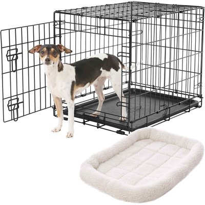 Frisco Frisco Heavy Duty Fold & Carry Single Door Collapsible Wire Dog Crate, 24 inch & Frisco Quilted Dog Crate Mat, Ivory, 24-in