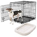 Frisco Heavy Duty Fold & Carry Single Door Collapsible Wire Dog Crate, 24 inch & Frisco Quilted Dog Crate Mat, Ivory, 24-in