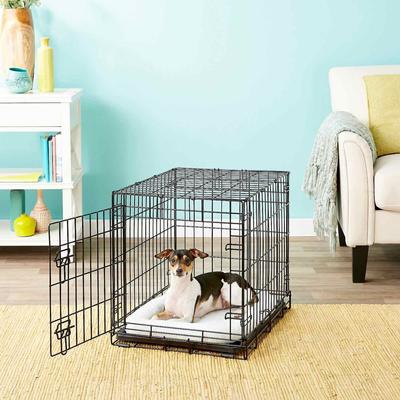 Show full view: Frisco Heavy Duty Fold & Carry Single Door Collapsible Wire Dog Crate, 24 inch & Frisco Quilted Dog Crate Mat, Ivory, 24-in slide 3 of 6