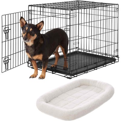 Frisco Frisco Heavy Duty Fold & Carry Single Door Collapsible Wire Dog Crate, 30 inch & Frisco Quilted Dog Crate Mat, Ivory, 30-in