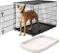 Frisco Heavy Duty Fold & Carry Single Door Collapsible Wire Dog Crate, 42 inch & Frisco Quilted Dog Crate Mat, Ivory, 42-in