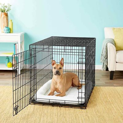 Show full view: Frisco Heavy Duty Fold & Carry Single Door Collapsible Wire Dog Crate, 42 inch & Frisco Quilted Dog Crate Mat, Ivory, 42-in slide 3 of 6