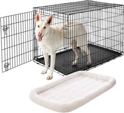 Frisco Heavy Duty Fold & Carry Single Door Collapsible Wire Dog Crate, 48 inch & Frisco Quilted Dog Crate Mat, Ivory, 48-in