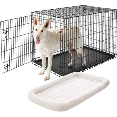 Frisco Frisco Heavy Duty Fold & Carry Single Door Collapsible Wire Dog Crate, 48 inch & Frisco Quilted Dog Crate Mat, Ivory, 48-in