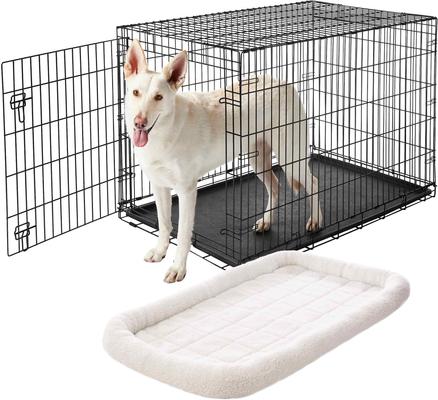 Show full view: Frisco Heavy Duty Fold & Carry Single Door Collapsible Wire Dog Crate, 48 inch & Frisco Quilted Dog Crate Mat, Ivory, 48-in slide 1 of 6