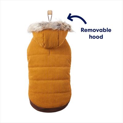 Show full view: Frisco Heavy Weight Lux Corduroy Insulated Dog & Cat Coat with Fur Trimmed Hood, XX-Large slide 4 of 10