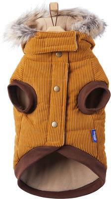 Show full view: Frisco Heavy Weight Lux Corduroy Insulated Dog & Cat Coat with Fur Trimmed Hood, XX-Large slide 5 of 10