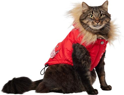 Show full view: Frisco Heavy Weight Matte Quilted Dog & Cat Parka with Cozy Fleece Lining, Red, Medium slide 3 of 10