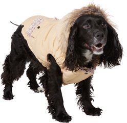 Frisco Heavy Weight Matte Quilted Dog & Cat Parka with Cozy Fleece Lining, Tan, Large