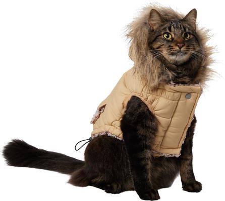 Show full view: Frisco Heavy Weight Matte Quilted Dog & Cat Parka with Cozy Fleece Lining, Tan, Medium slide 3 of 10