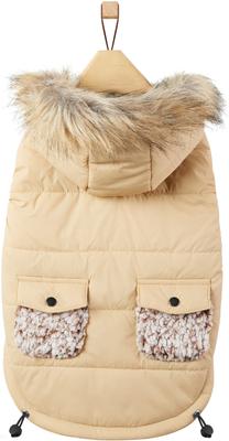 Show full view: Frisco Heavy Weight Matte Quilted Dog & Cat Parka with Cozy Fleece Lining, Tan, Medium slide 4 of 10