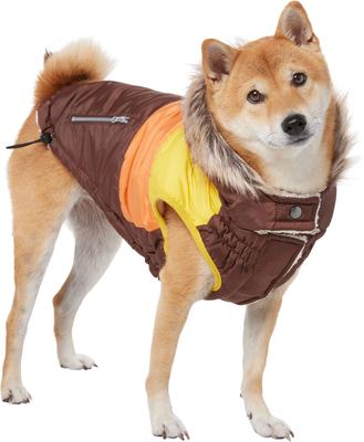 Show full view: Frisco Heavy Weight Urban City Colorblock Dog & Cat Parka with Sherpa Lining, Brown, Large slide 1 of 9