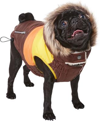 Show full view: Frisco Heavy Weight Urban City Colorblock Dog & Cat Parka with Sherpa Lining, Brown, Medium slide 1 of 10