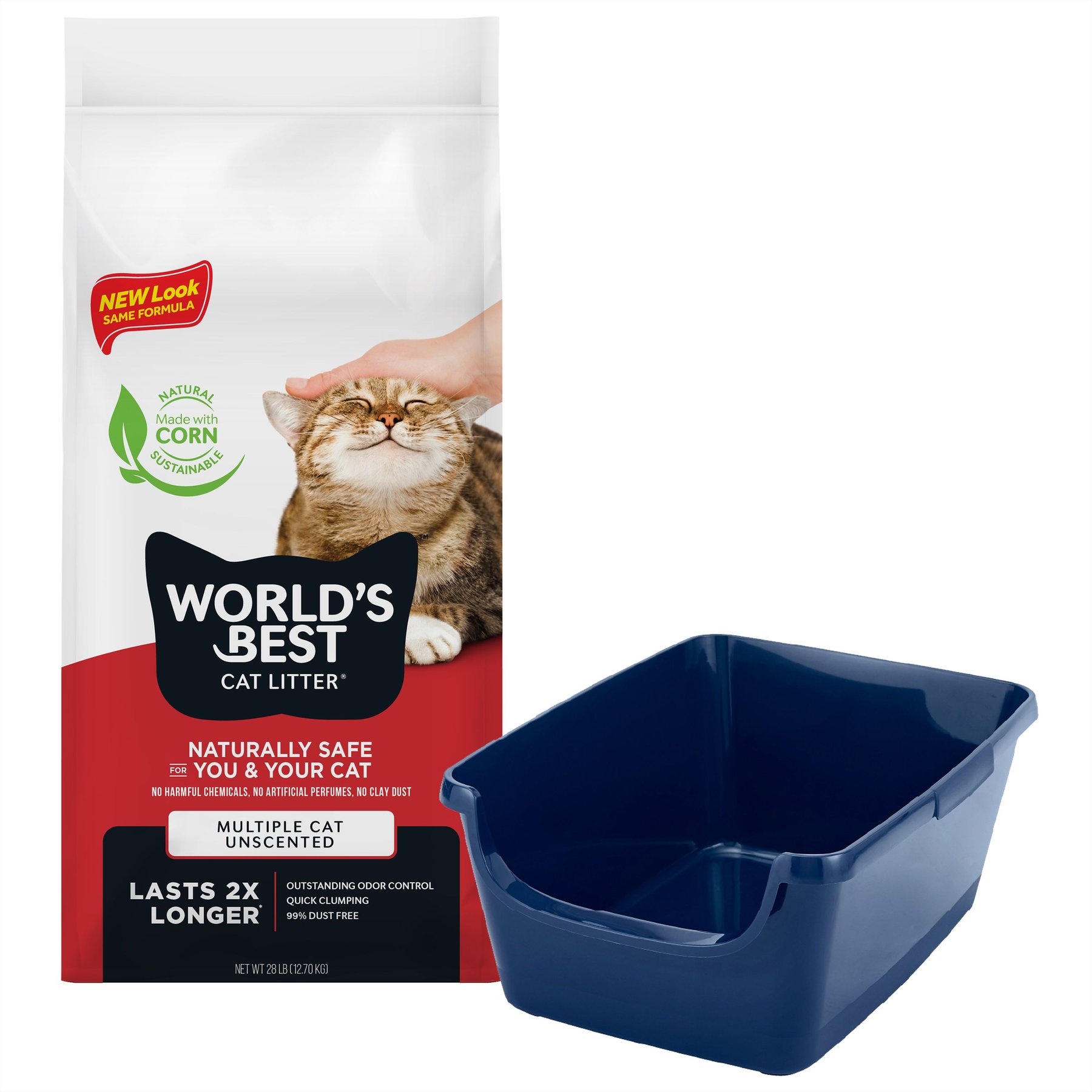 Frisco High Sided Litter Box + World's Best Multi-Cat Unscented Clumping Corn Cat Litter