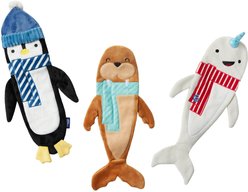 Frisco Holiday Arctic Friends Stuffing-Free Skinny Plush Squeaky Dog Toy, Small to Large, 3 count