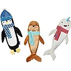 Frisco Holiday Arctic Friends Stuffing-Free Skinny Plush Squeaky Dog Toy, Small to Large, 3 count