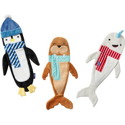 Frisco Frisco Arctic Friends Stuffing-Free Skinny Plush Squeaky Dog Toy, Small to Large, 3 count