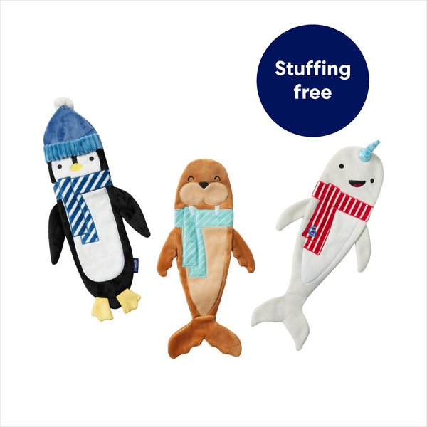 Frisco Holiday Arctic Friends Stuffing-Free Skinny Plush Squeaky Dog Toy