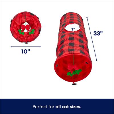 Show full view: Frisco Holiday Buffalo Plaid Foldable Play Tunnel Cat Toy with Catnip slide 2 of 7