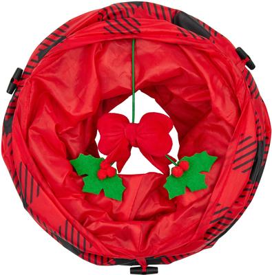 Show full view: Frisco Holiday Buffalo Plaid Foldable Play Tunnel Cat Toy with Catnip slide 4 of 7