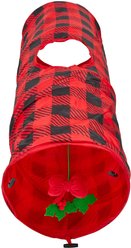 Frisco Holiday Buffalo Plaid Foldable Play Tunnel + Holiday Festive Red Variety Pack Gift Box Cat Toy with Catnip, 14 count slide 2 of 7