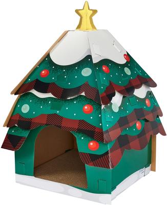 Show full view: Frisco Holiday Christmas Tree + Holiday Santa's Workshop Cardboard Cat House slide 2 of 10