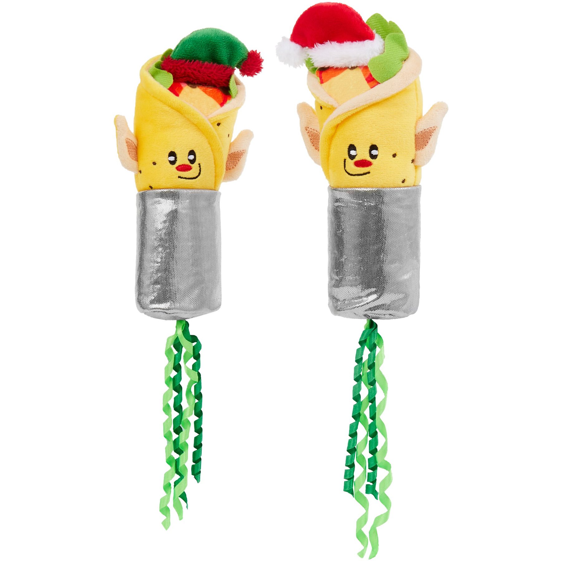Frisco Holiday Elf Burrito Plush Kicker Cat Toy with Catnip, 2 count
