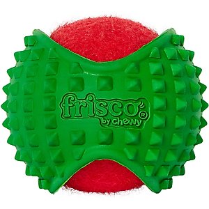 Frisco Holiday Fetch Squeaky Tennis Ball with Rubber Sleeve Dog Toy, Small/Medium