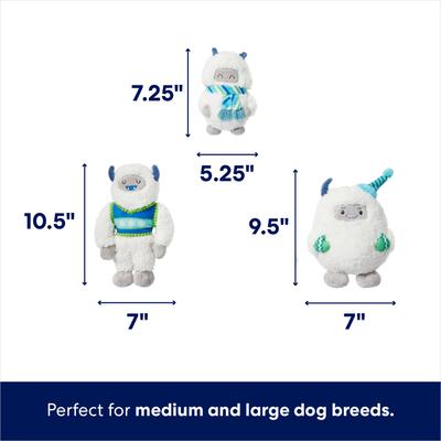 Show full view: Frisco Holiday Friendly Yetis Plush Squeaky Dog Toy, Medium/Large, 3 count slide 2 of 7