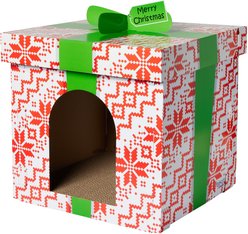 Frisco Holiday Gift Box Cardboard Cat House