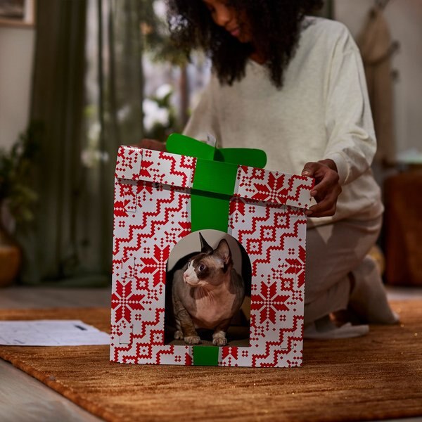 Frisco Holiday Gift Box Cardboard Cat House