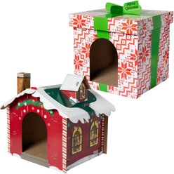 Frisco Holiday Gift Box + Holiday Santa's Workshop Cardboard Cat House
