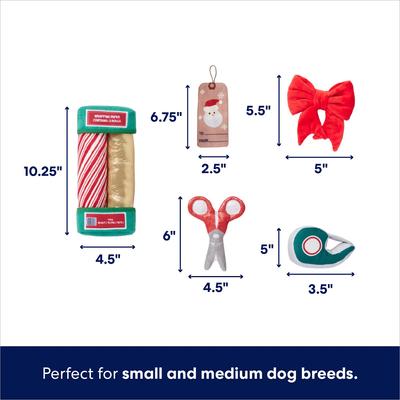 Show full view: Frisco Holiday Gift Wrapping Set Plush Squeaky Dog Toy, Small/Medium, 5 count slide 2 of 7