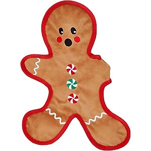 Frisco Holiday Gingerbread Man Stuffing-Free Flat Plush Squeaky Dog Toy, Medium/Large