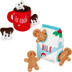 Frisco Holiday Hot Cocoa + Holiday Milk & Gingerbread Cookies Hide & Seek Puzzle Plush Squeaky Dog Toy, Small/Medium