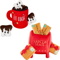 Frisco Holiday Hot Cocoa + Holiday North Pole Mailbox Hide & Seek Puzzle Plush Squeaky Dog Toy, Medium