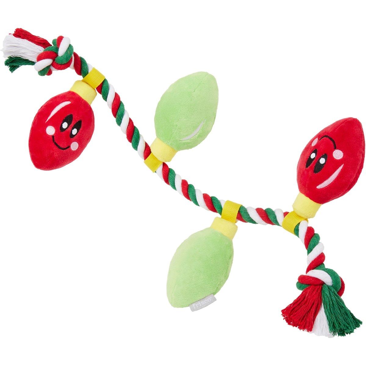 Frisco Christmas Lights Plush with Rope Squeaky Dog Toy, Medium/Large
