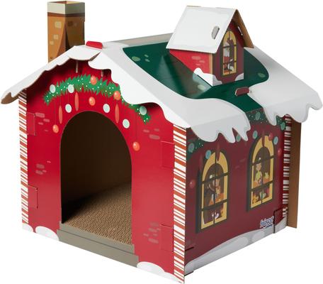 Show full view: Frisco Holiday Log Cabin + Holiday Santa's Workshop Cardboard Cat House slide 6 of 10