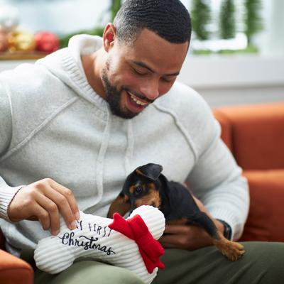 Show full view: Frisco Holiday My First Christmas Bone Plush Squeaky Dog Toy, Medium slide 3 of 8